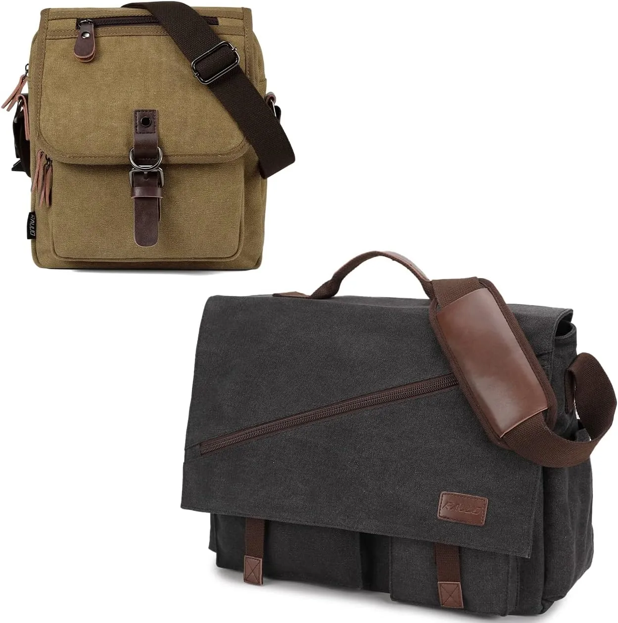 17 Inch Messenger Bag for Men,Water Resistant Canvas Satchel Briefcases and Brown Small Shoulder Bag