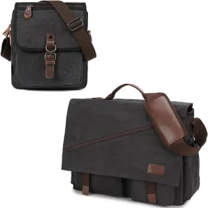 17 Inch Messenger Bag for Men,Water Resistant Canvas Satchel Briefcases and Small Shoulder Bag