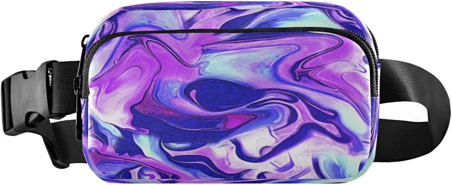 Abstract Swirl Print Blue Purple Belt Bag for Women Men Fanny Pack Small Waist Pouch Crossbody Bags for Outdoor Hiking Running Travel