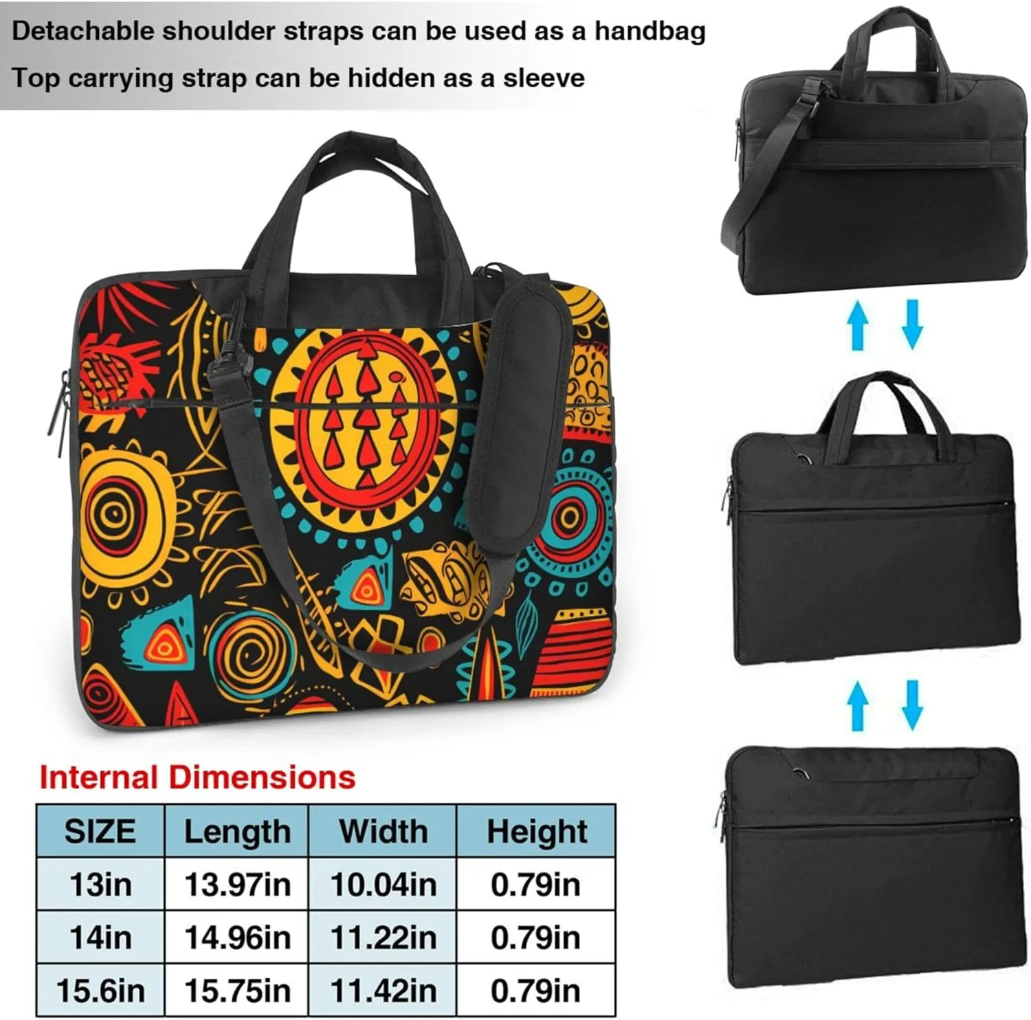 African Ethnic Laptop Bag, Indian Laptop Case Sleeve Women Men Messenger Shoulder Bag Briefcases 15.6 Inch