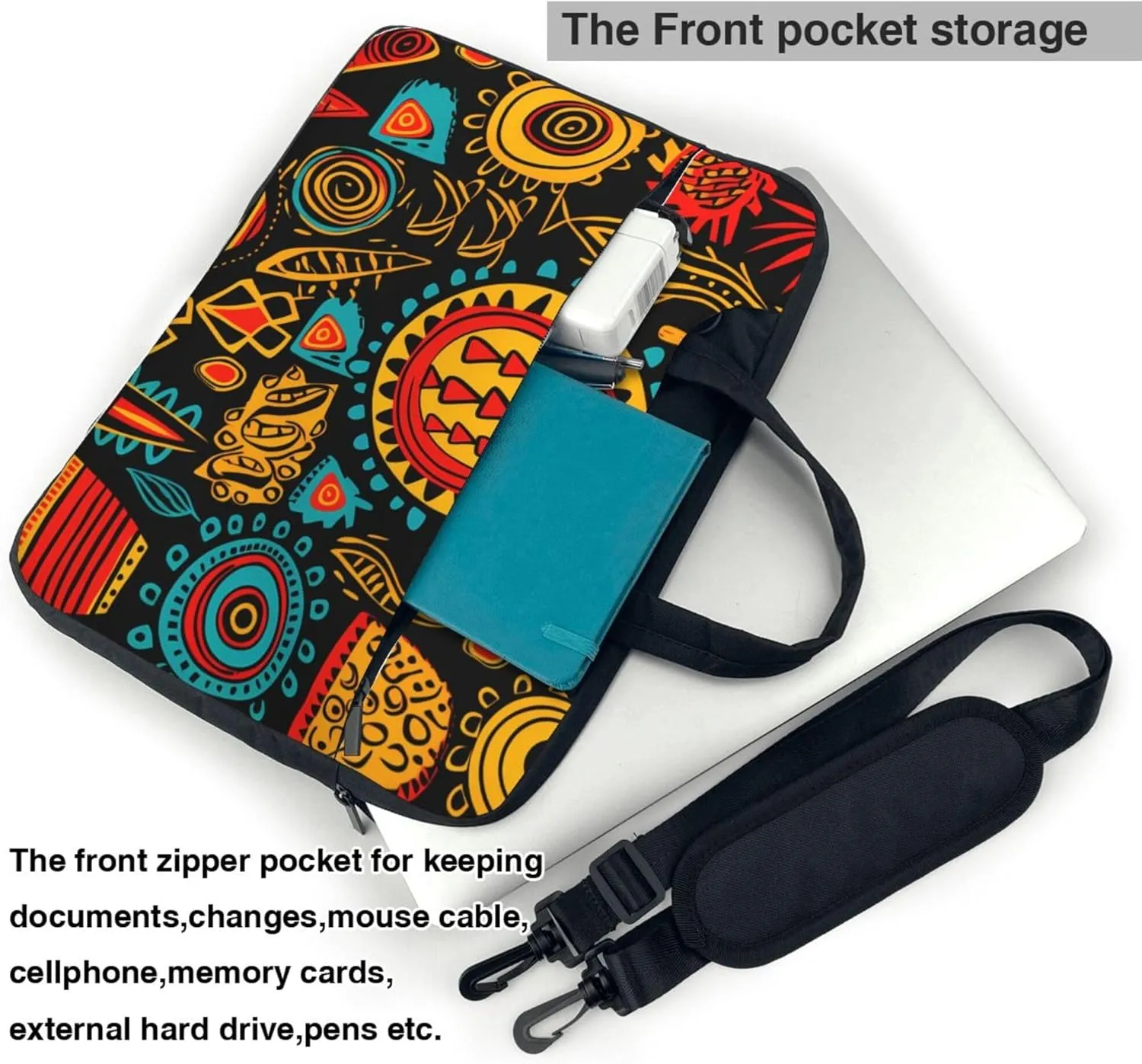 African Ethnic Laptop Bag, Indian Laptop Case Sleeve Women Men Messenger Shoulder Bag Briefcases 15.6 Inch
