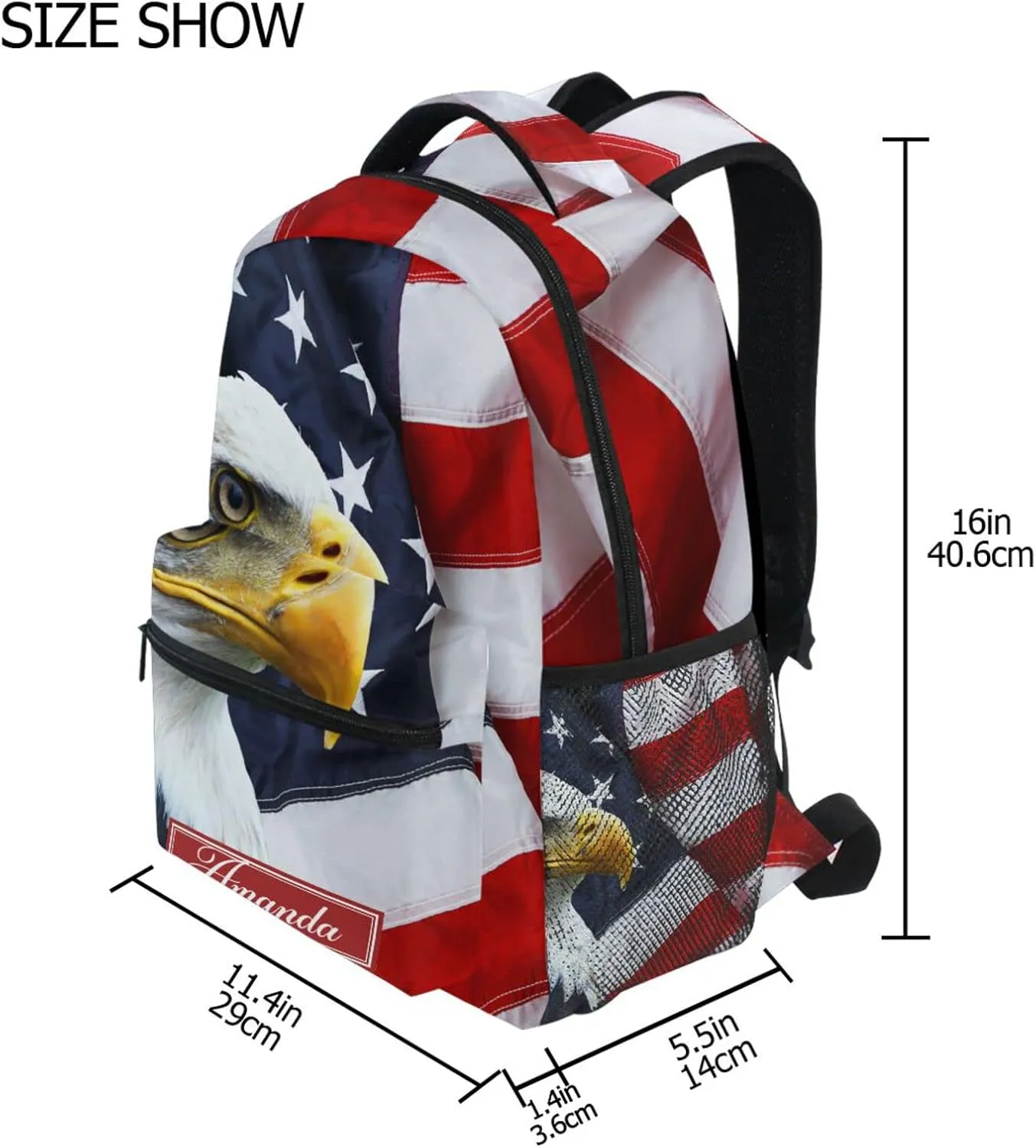 ALAZA Custom American Bald Eagle Backpack for Boys Girls Personalized Your Name Text Bookbag School Backpack USA Flag Kids Bookbag 3rd 4th 5th Grade Students Daypacks