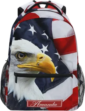 ALAZA Custom American Bald Eagle Backpack for Boys Girls Personalized Your Name Text Bookbag School Backpack USA Flag Kids Bookbag 3rd 4th 5th Grade Students Daypacks