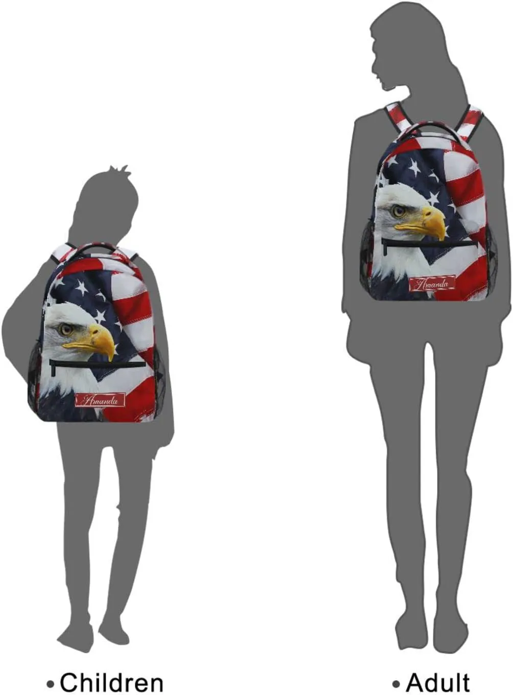 ALAZA Custom American Bald Eagle Backpack for Boys Girls Personalized Your Name Text Bookbag School Backpack USA Flag Kids Bookbag 3rd 4th 5th Grade Students Daypacks