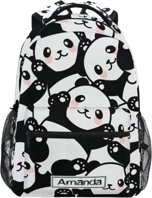 ALAZA Custom Panda Backpack for Girls Personalized Your Name Text Bookbag School Backpacks for 3rd 4th 5th Grade Kids Book Bags Travel Laptop Daypack Shoulder Bag