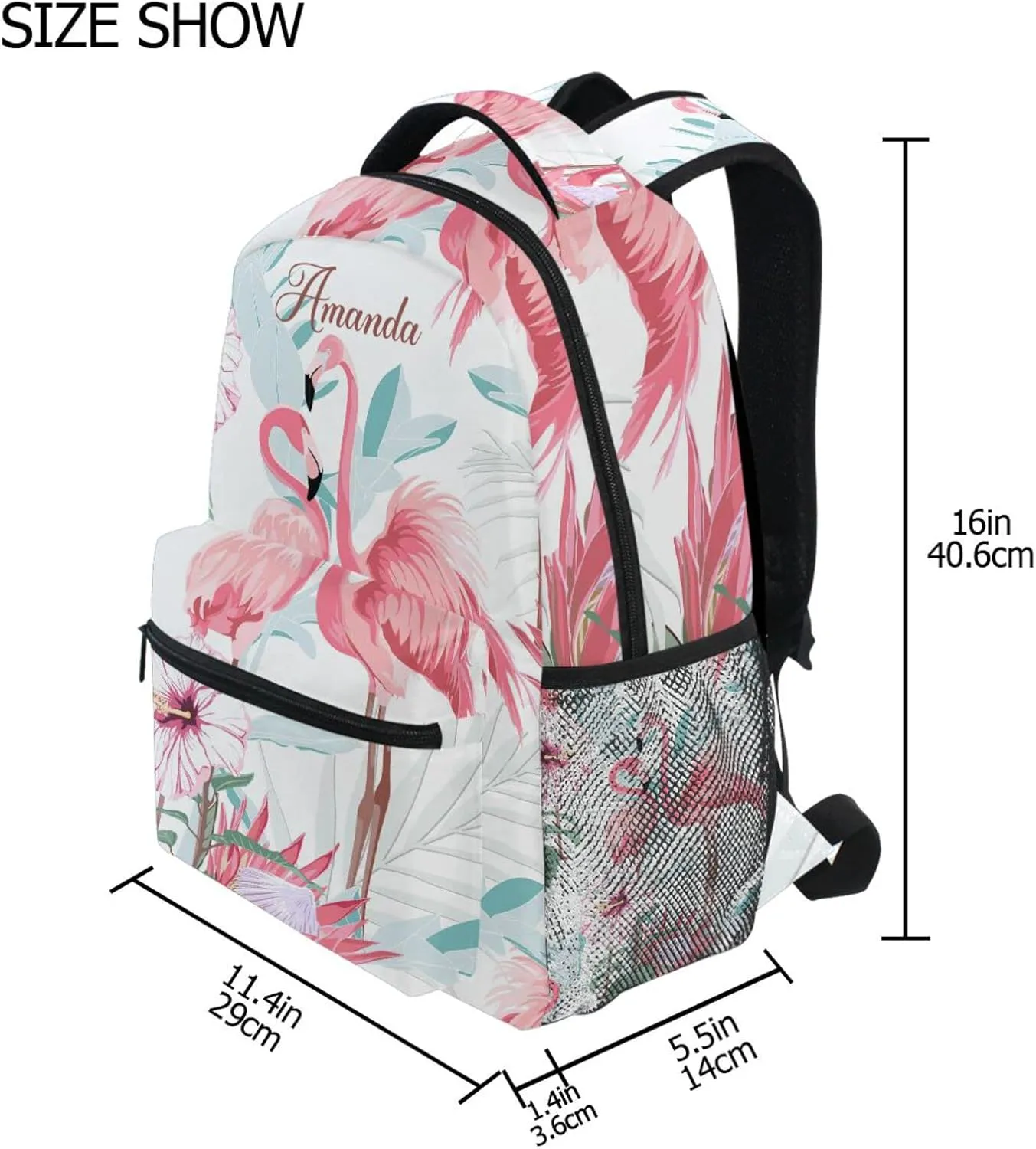 ALAZA Custom Pink Flamingo Backpack for Girls ersonalized Your Name Text Bookbag Kids School Book Bags 3rd 4th 5th Grade Elementary Travel Laptop Daypacks