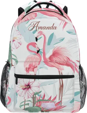 ALAZA Custom Pink Flamingo Backpack for Girls ersonalized Your Name Text Bookbag Kids School Book Bags 3rd 4th 5th Grade Elementary Travel Laptop Daypacks