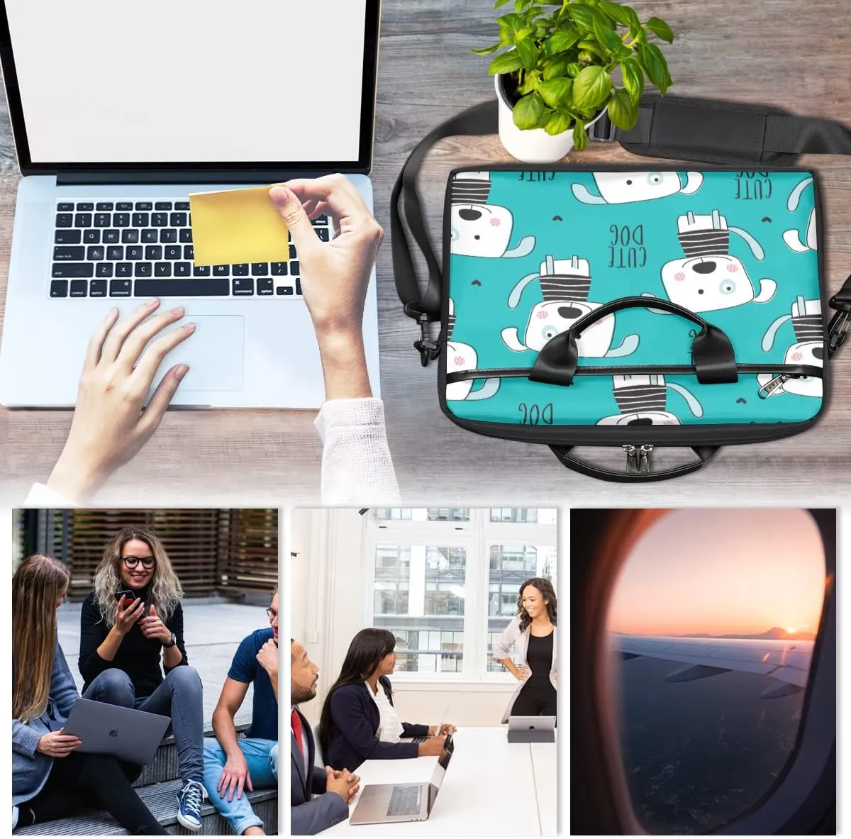 Animal Cat Face Laptop Shoulder Messenger Bag Waterproof Laptop Briefcase Handle Padded Strap