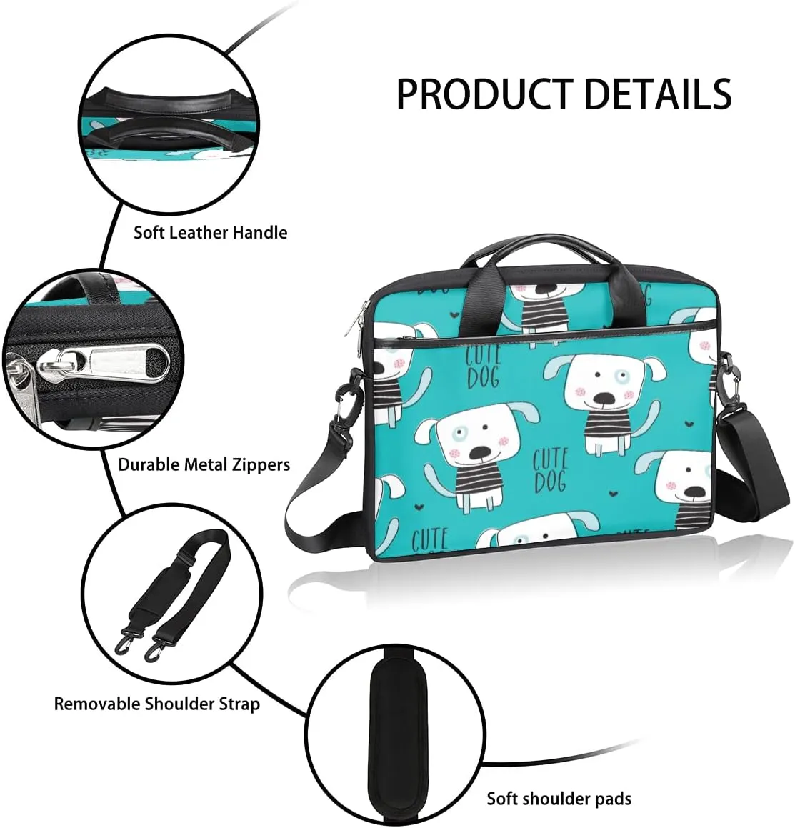 Animal Cat Face Laptop Shoulder Messenger Bag Waterproof Laptop Briefcase Handle Padded Strap