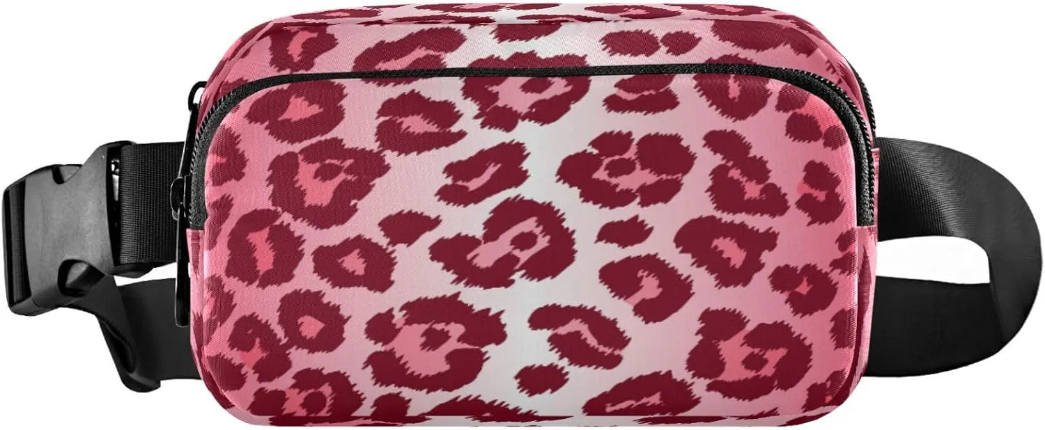 Animal Print Leopard Red Belt Bag for Women Men Fanny Pack Small Waist Pouch Crossbody Bags for Outdoor Hiking Running Travel