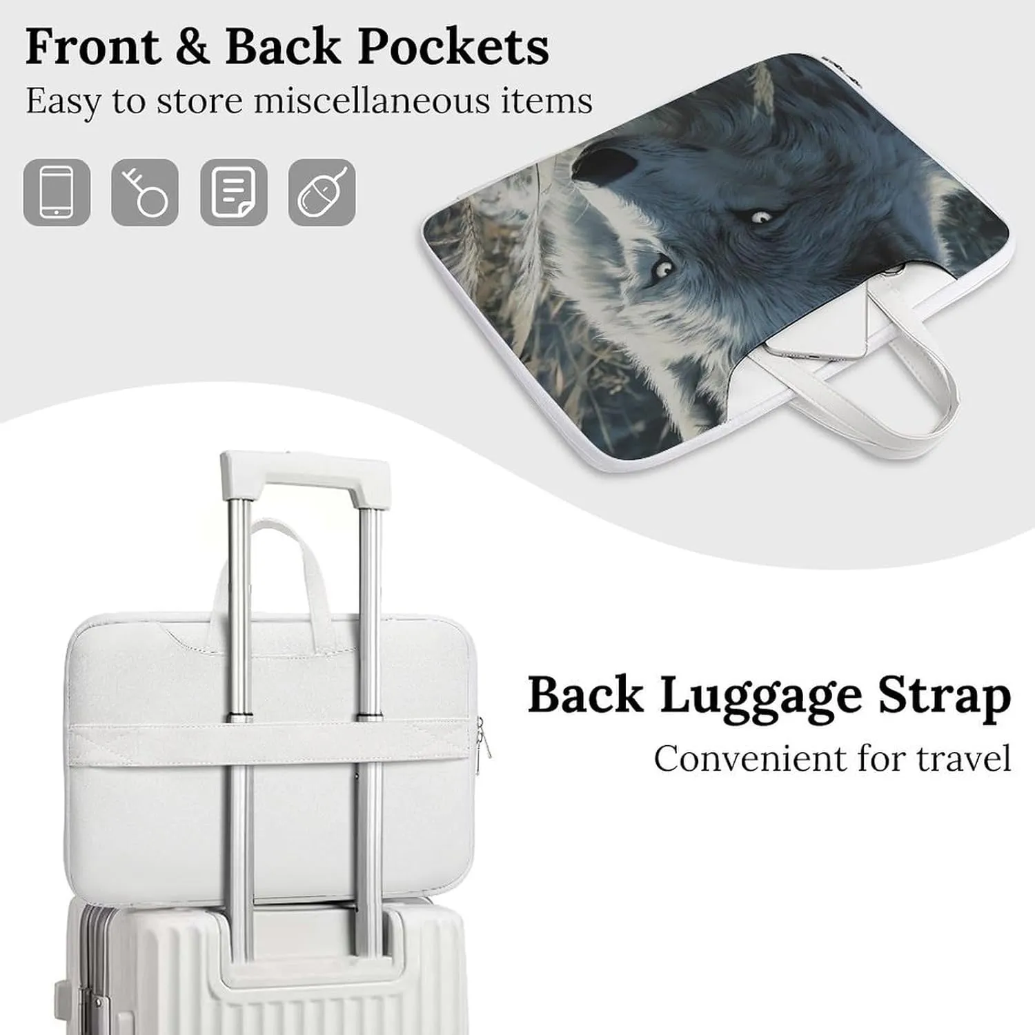 Arctic Wolf Leather Bag Laptop Case Slim Water Resistant Computer Bags with Handle Briefcase for Work