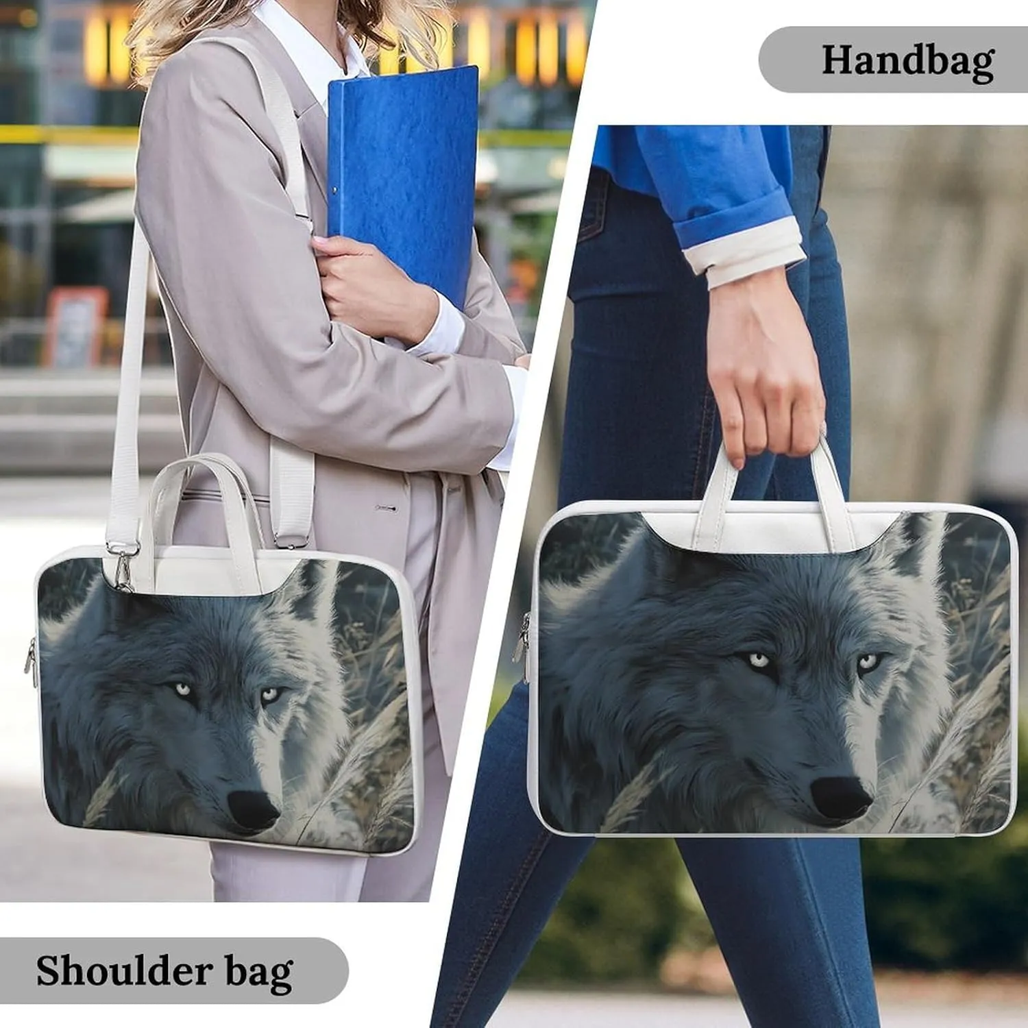 Arctic Wolf Leather Bag Laptop Case Slim Water Resistant Computer Bags with Handle Briefcase for Work