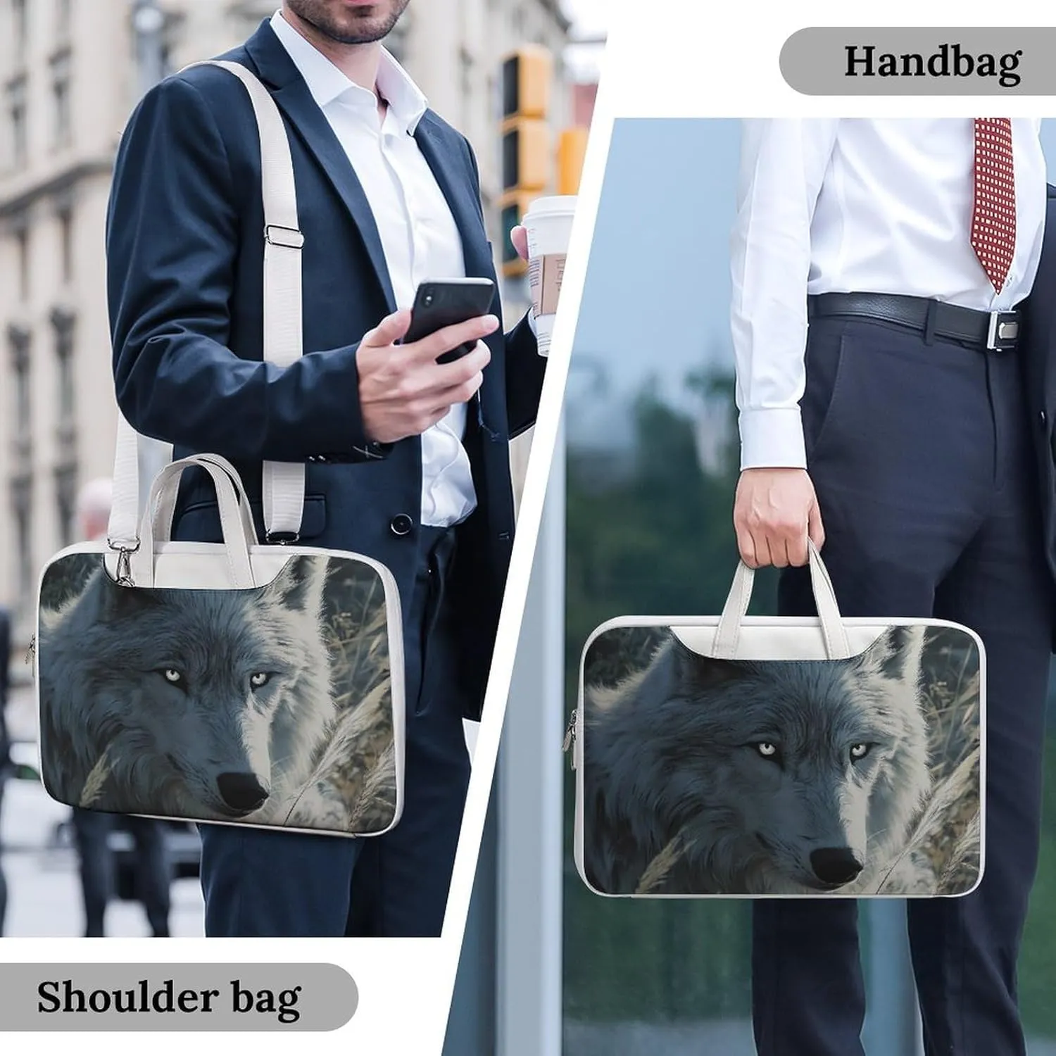 Arctic Wolf Leather Bag Laptop Case Slim Water Resistant Computer Bags with Handle Briefcase for Work