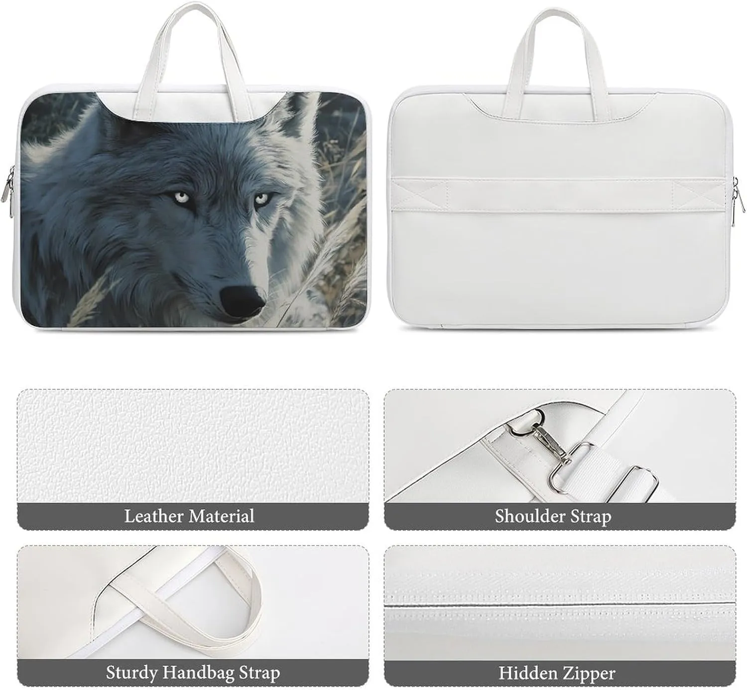 Arctic Wolf Leather Bag Laptop Case Slim Water Resistant Computer Bags with Handle Briefcase for Work