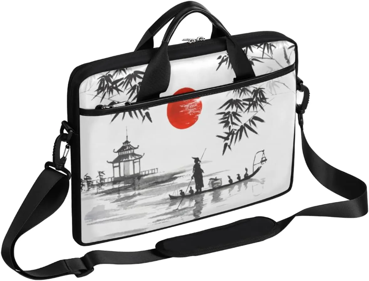 Art Japanese Painting Laptop Shoulder Messenger Bag Waterproof Laptop Briefcase with Handle and Padded Strap Case Sleeve for 13 13.3 14 15.6 Inch Laptop Case