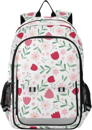 Aslsiy Kids Backpack Bright Red Flowers Hearts School Backpack for Boys Girls Book Bags Daycare 17 Inch Laptop Bag
