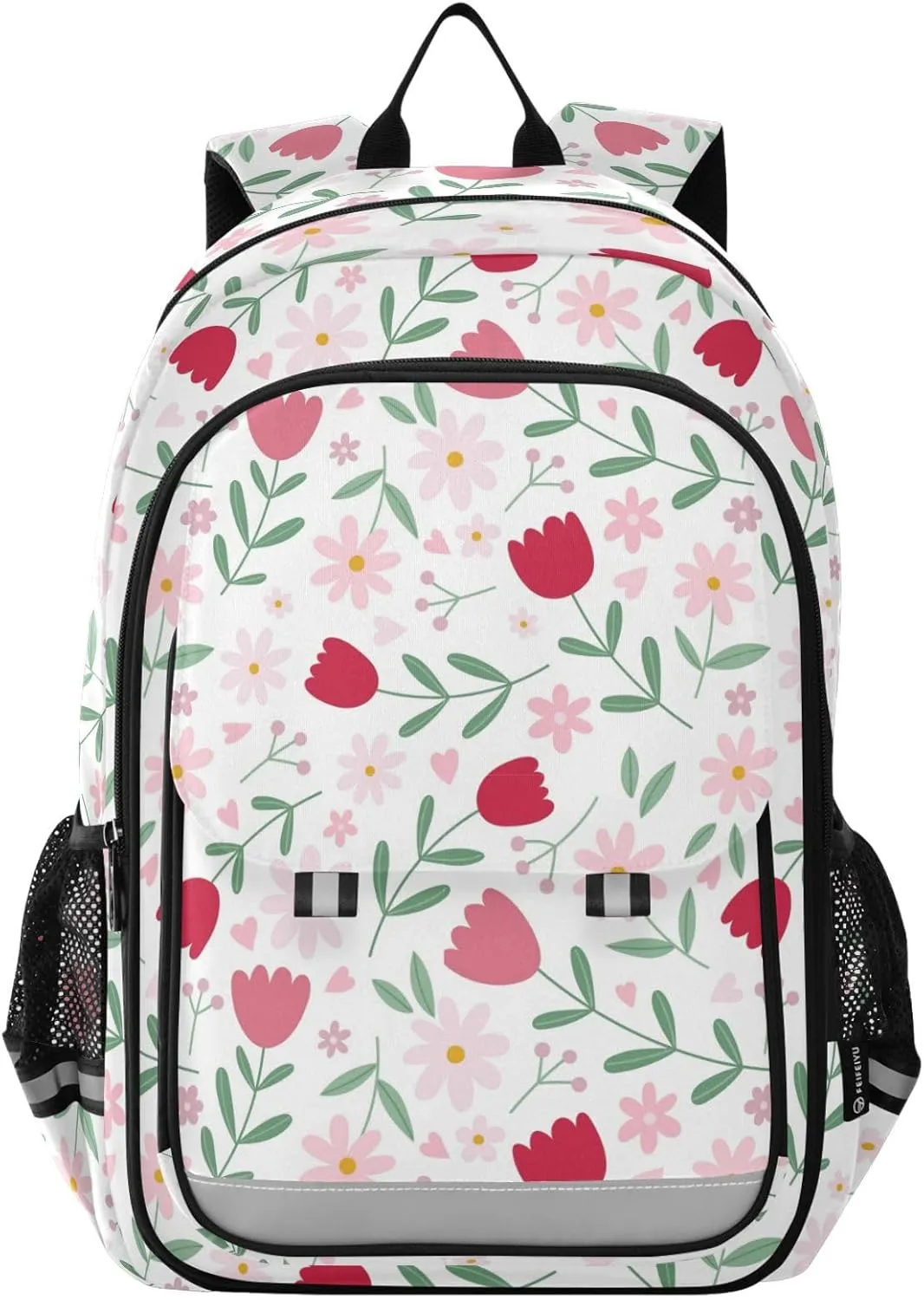 Aslsiy Kids Backpack Bright Red Flowers Hearts School Backpack for Boys Girls Book Bags Daycare 17 Inch Laptop Bag