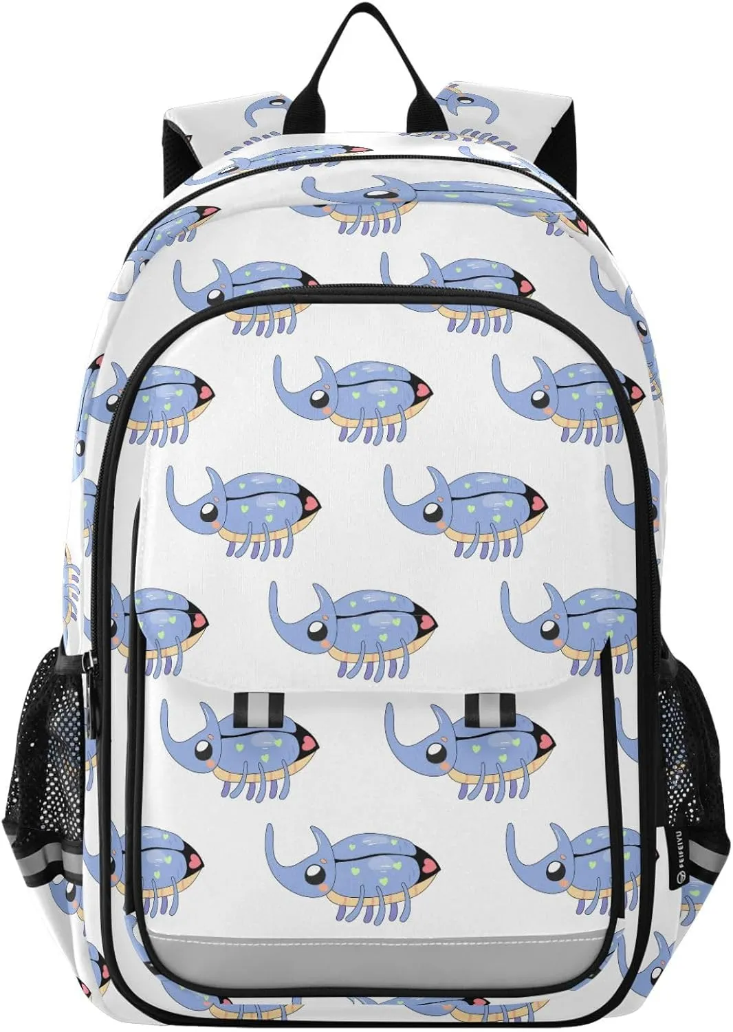 Aslsiy Kids Backpack Cute Rhinoceros Beetle School Backpack for Boys Girls White Book Bags Daycare 17 Inch Laptop Bag
