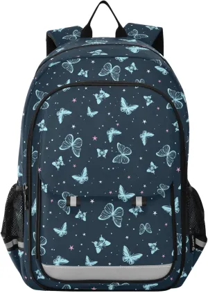 Aslsiy Kids Backpack Fantasy Blue Butterflies School Backpack for Boys Girls Star Book Bags Daycare 17 Inch Laptop Bag