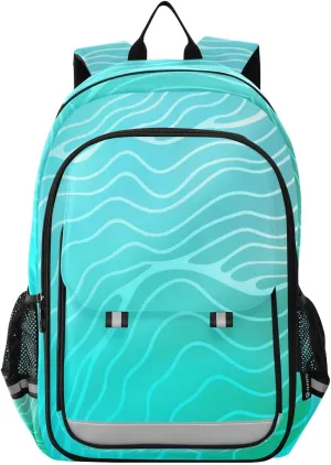 Aslsiy Kids Backpack for Boys Girls Light Blue Green Wave School Backpack Book Bags Daycare Bag 17 Inch Adult Laptop Bag