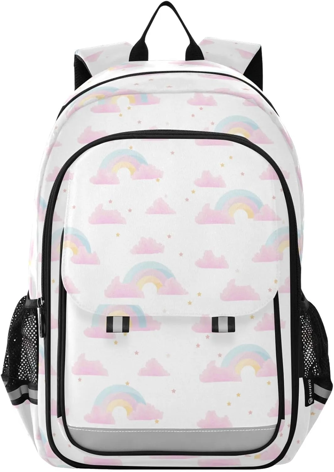 Aslsiy Kids Backpack for Boys Girls Pastel Rainbow Pink Clouds School Backpack White Book Bags Daycare 17 Inch Adult Laptop Bag