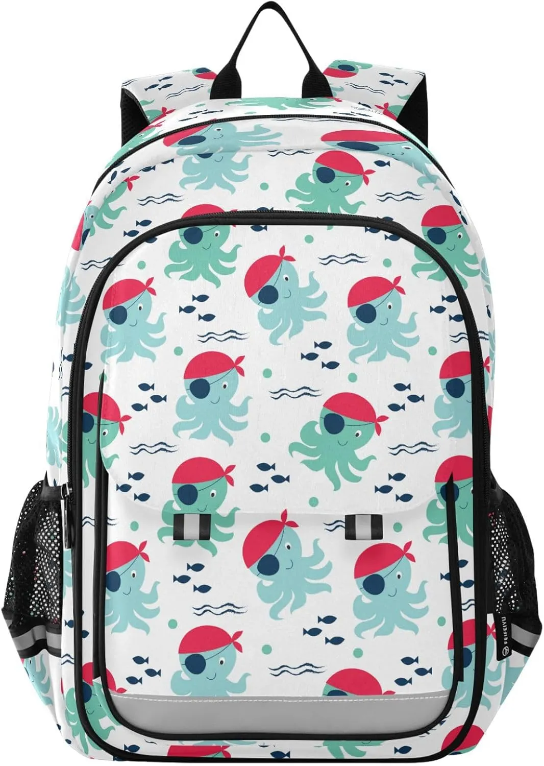Aslsiy Kids Backpack Octopus Fish School Backpack for Boys Girls Wave White Book Bags Daycare 17 Inch Laptop Bag