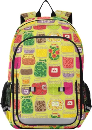 Aslsiy Kids Backpack Pickle Glass Jar School Backpack for Boys Girls Yellow Book Bags Daycare 17 Inch Laptop Bag