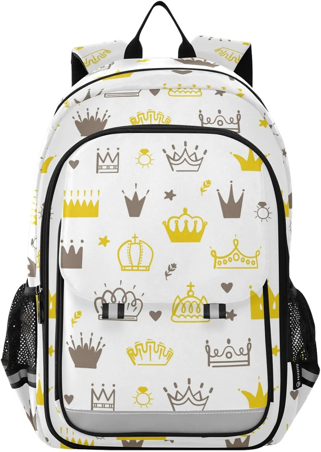Aslsiy Kids Backpack Princess Crown Yellow School Backpack for Boys Girls White Book Bags Daycare 17 Inch Laptop Bag