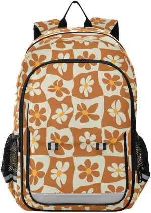 Aslsiy Kids Backpack Retro Flowers School Backpack for Boys Girls Distorted Plaid Book Bags Daycare 17 Inch Laptop Bag