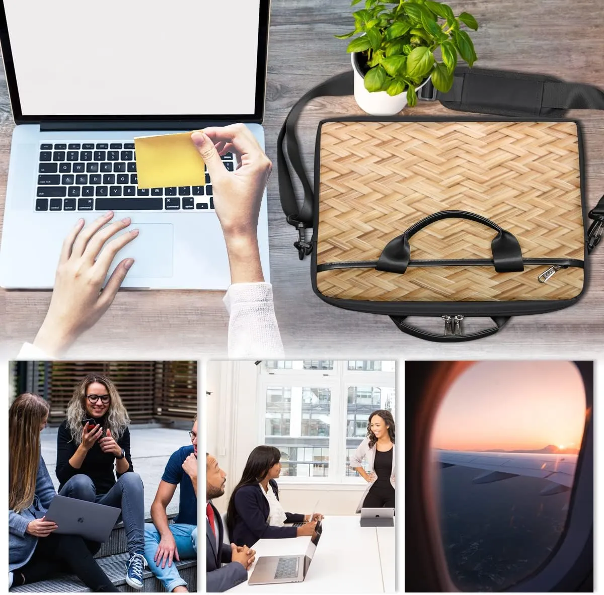 Autumn Fall Leaves Laptop Shoulder Messenger Bag Waterproof Laptop Briefcase Handle Padded Strap