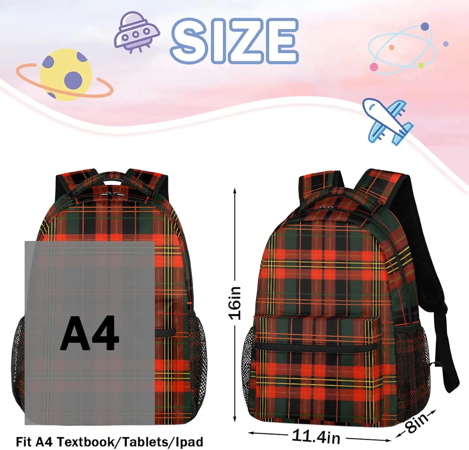 Backpack Black and Red Checkered Book Bags Laptop Backpacks Lightweight Multipurpose Daypack for Men Women Travel Hiking