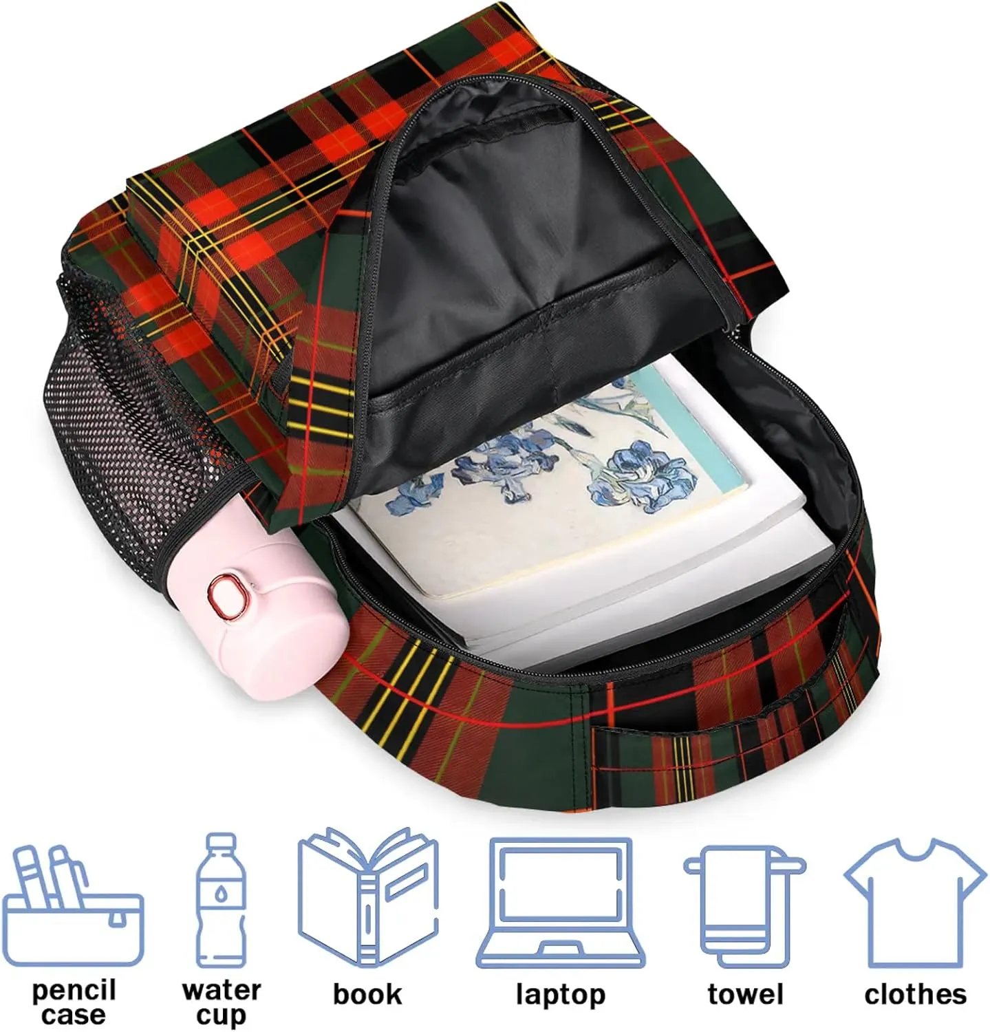 Backpack Black and Red Checkered Book Bags Laptop Backpacks Lightweight Multipurpose Daypack for Men Women Travel Hiking