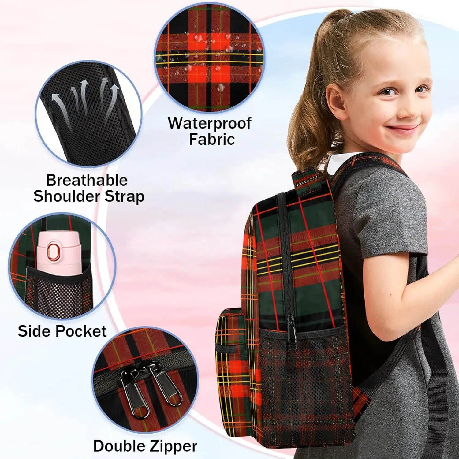 Backpack Black and Red Checkered Book Bags Laptop Backpacks Lightweight Multipurpose Daypack for Men Women Travel Hiking