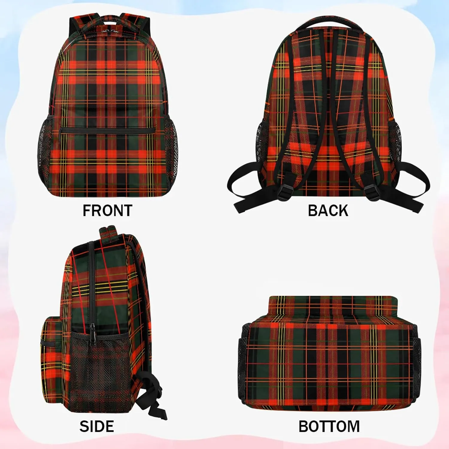 Backpack Black and Red Checkered Book Bags Laptop Backpacks Lightweight Multipurpose Daypack for Men Women Travel Hiking