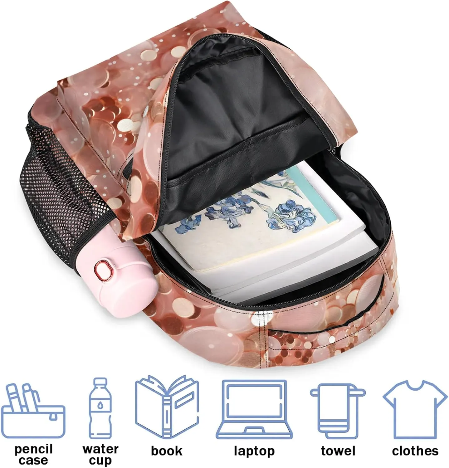 Backpack Colorful Sequin Book Bags Laptop Backpacks Lightweight Multipurpose Daypack for Men Women Travel Hiking