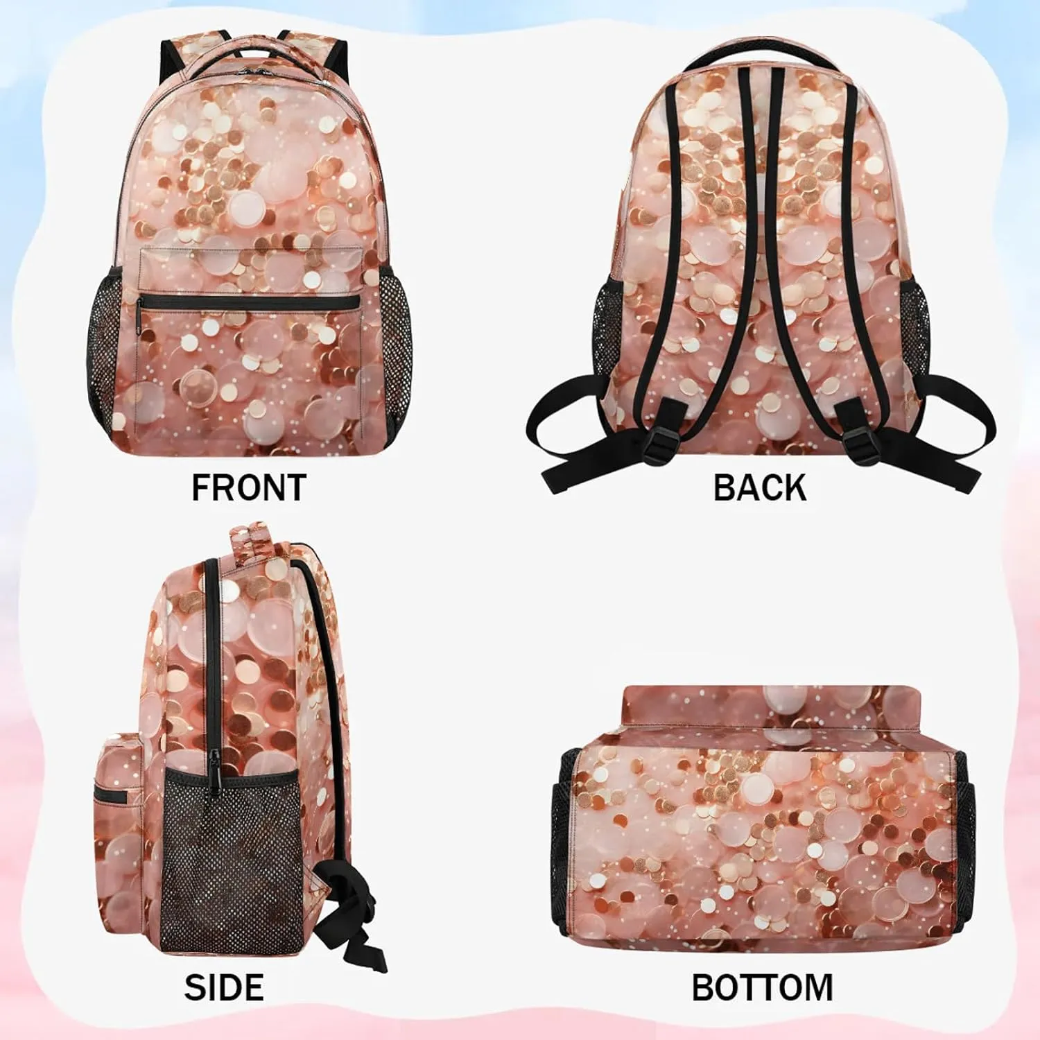 Backpack Colorful Sequin Book Bags Laptop Backpacks Lightweight Multipurpose Daypack for Men Women Travel Hiking