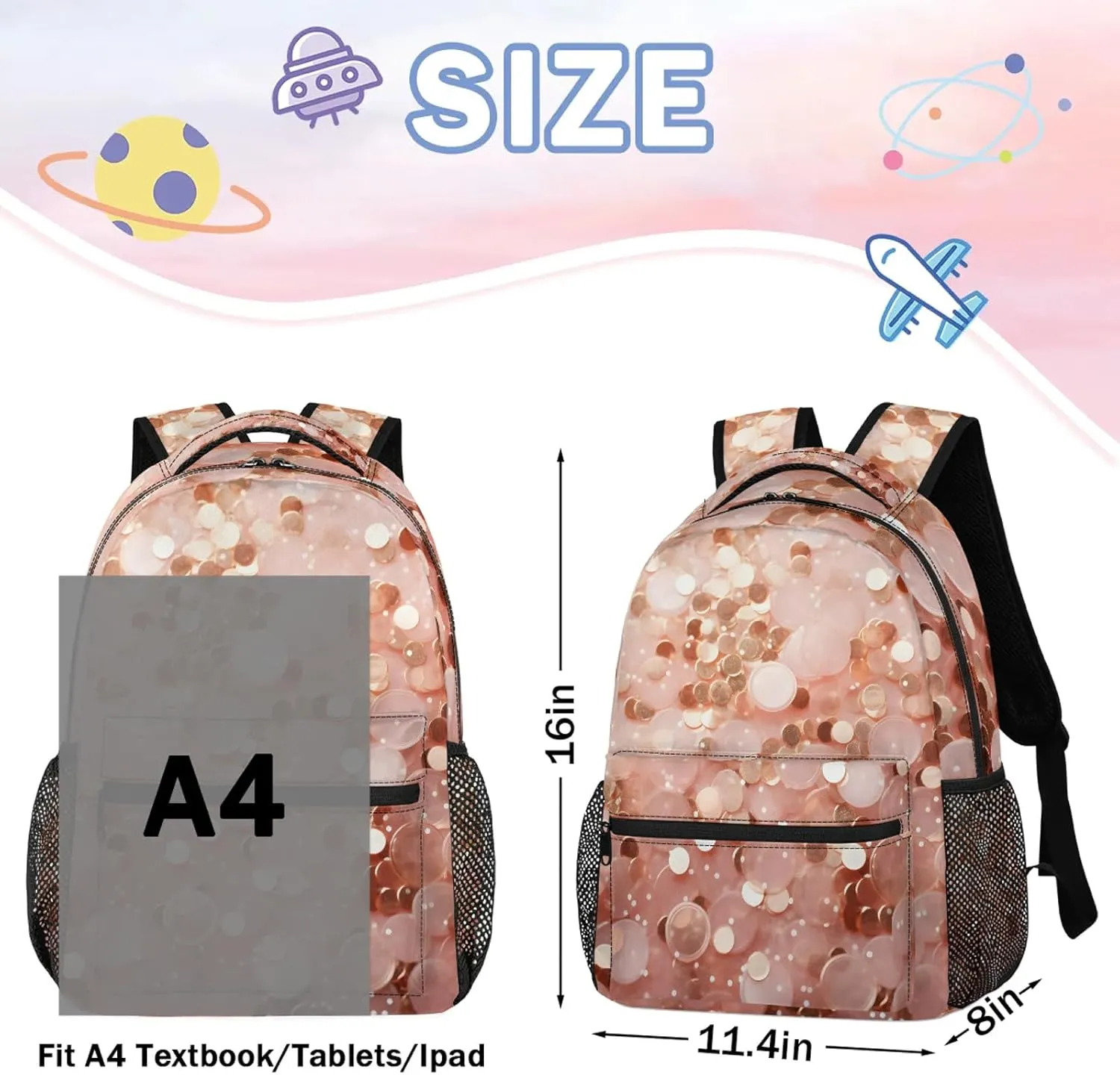 Backpack Colorful Sequin Book Bags Laptop Backpacks Lightweight Multipurpose Daypack for Men Women Travel Hiking