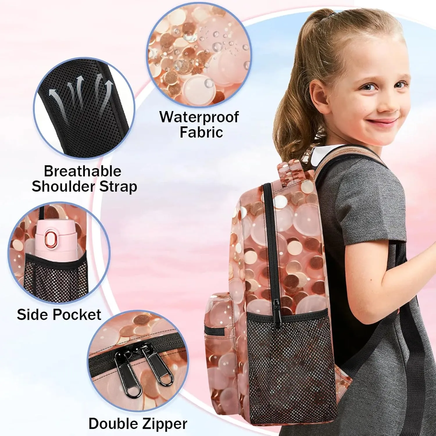 Backpack Colorful Sequin Book Bags Laptop Backpacks Lightweight Multipurpose Daypack for Men Women Travel Hiking