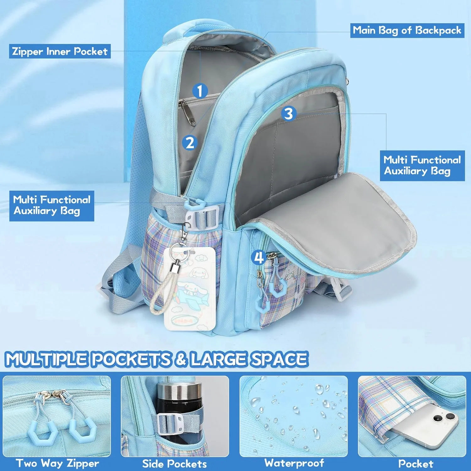 Backpack for Girls Anime Schoolbag Cartoon Backpack Laptop Bookbags