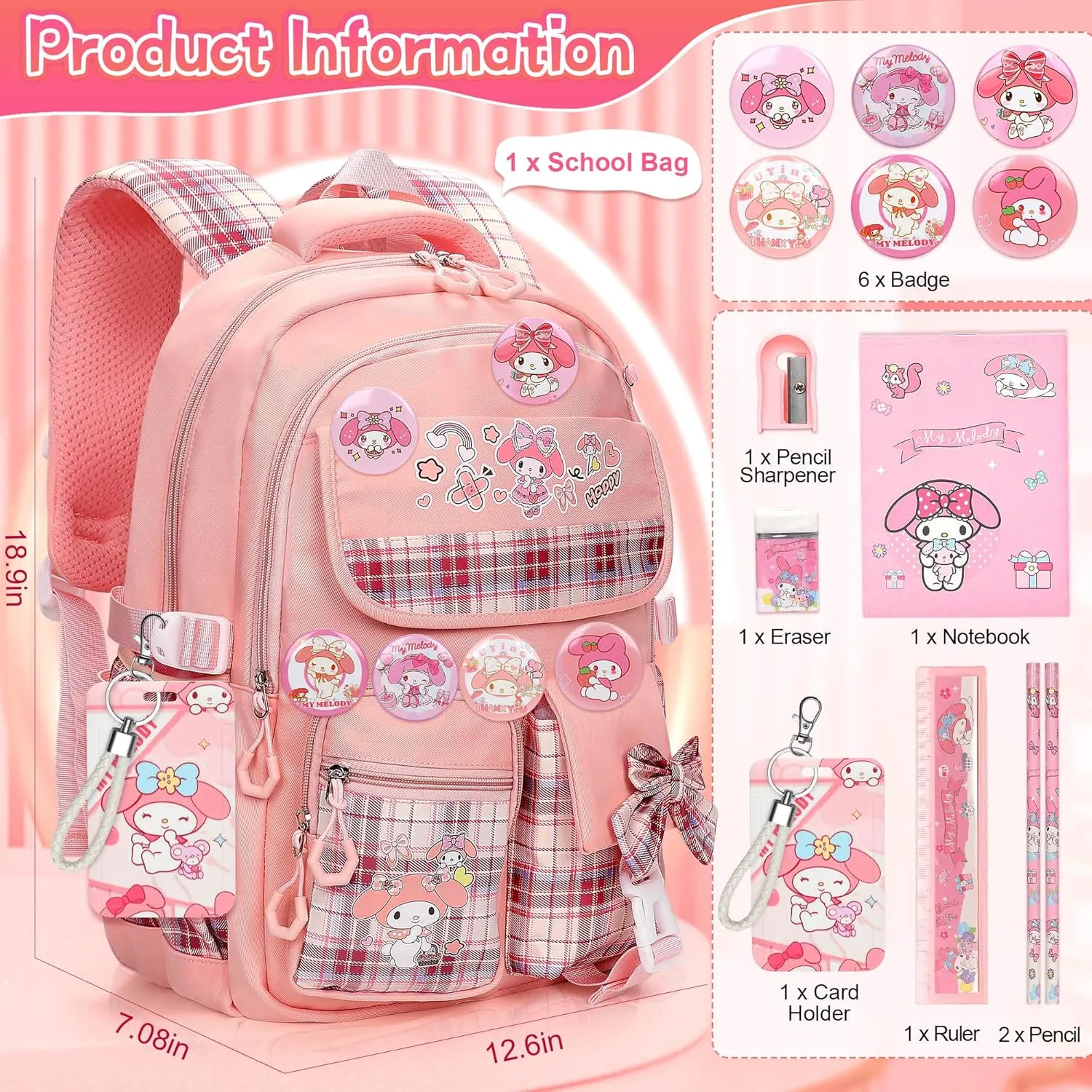Backpack for Girls Anime Schoolbag Cartoon Backpack Laptop Bookbags