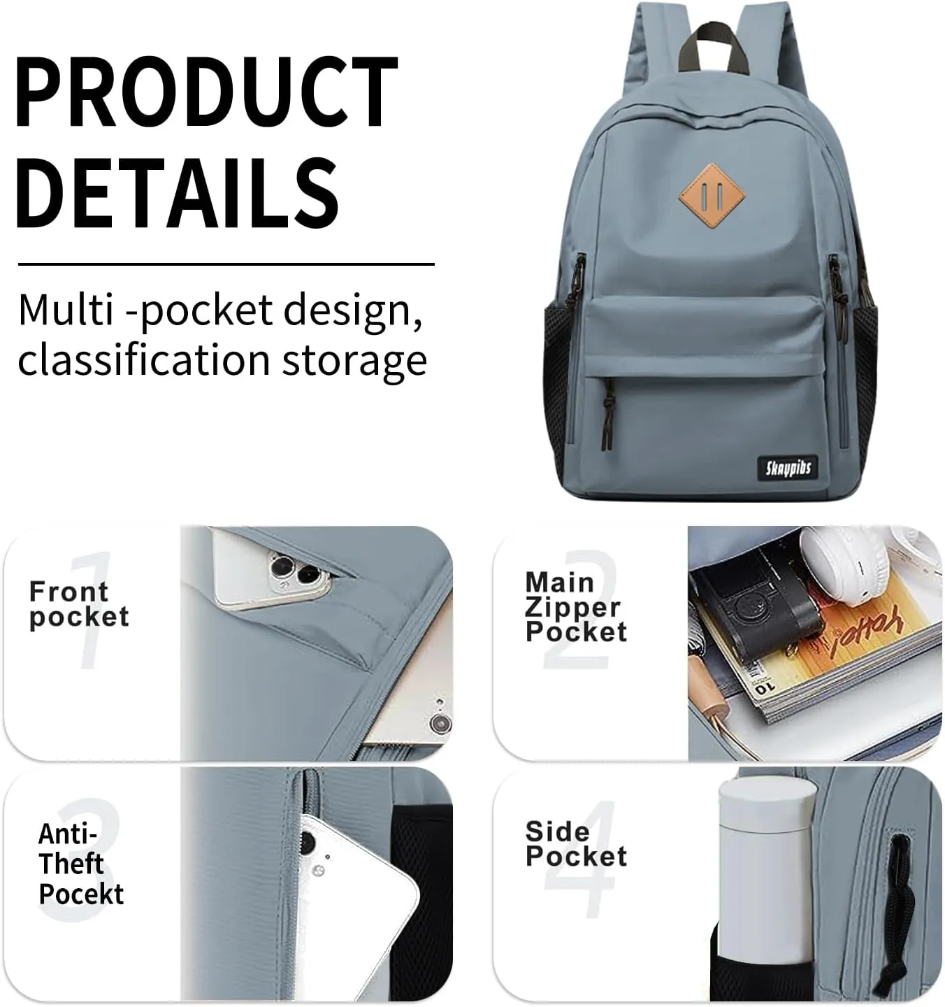 Backpack for School, Backpack for Teen Boys Girls, Lightweight Middle Colloge High School Backpack for Women Men, Simple Daypack Bookbag, Kids Book Bag, Mochilas Escolares para Grey
