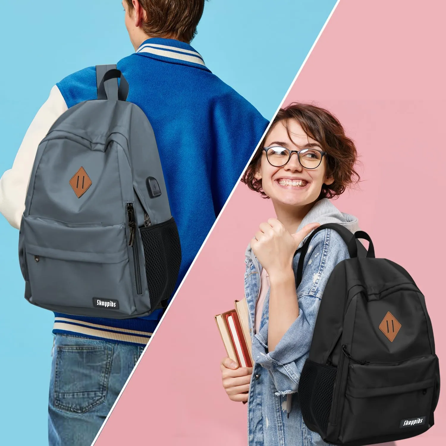 Backpack for School, Backpack for Teen Boys Girls, Lightweight Middle Colloge High School Backpack for Women Men, Simple Daypack Bookbag, Kids Book Bag, Mochilas Escolares para Grey