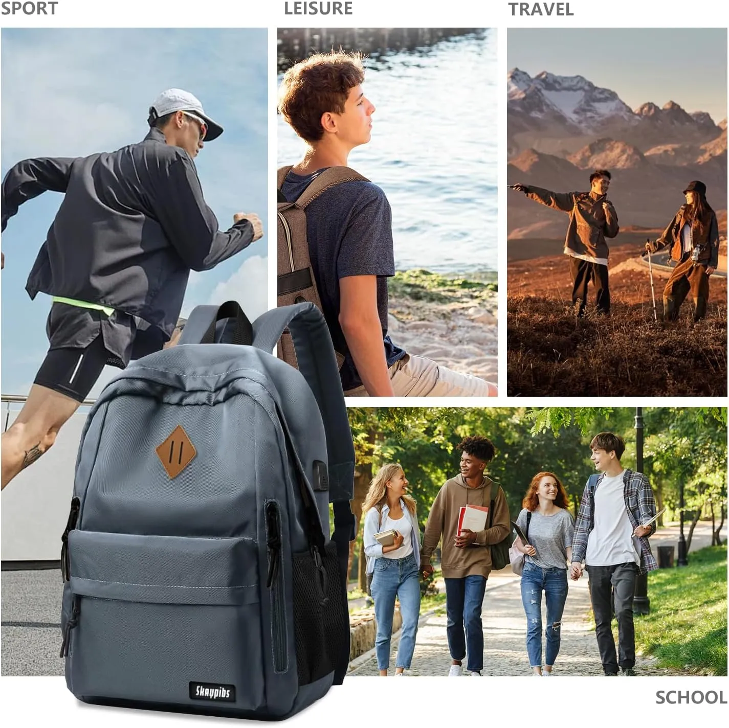 Backpack for School, Backpack for Teen Boys Girls, Lightweight Middle Colloge High School Backpack for Women Men, Simple Daypack Bookbag, Kids Book Bag, Mochilas Escolares para Grey