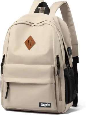 Backpack for School, Beige Backpack for Teen Boys Girls, Classic College Middle High School Backpack Lightweight School Bag for Women Men, Simple Daypack Bookbag, Mochilas Escolares para