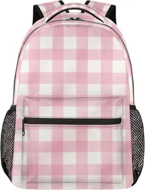 Backpack Pinks and White Checker Book Bags Laptop Backpacks Lightweight Multipurpose Daypack for Men Women Travel Hiking