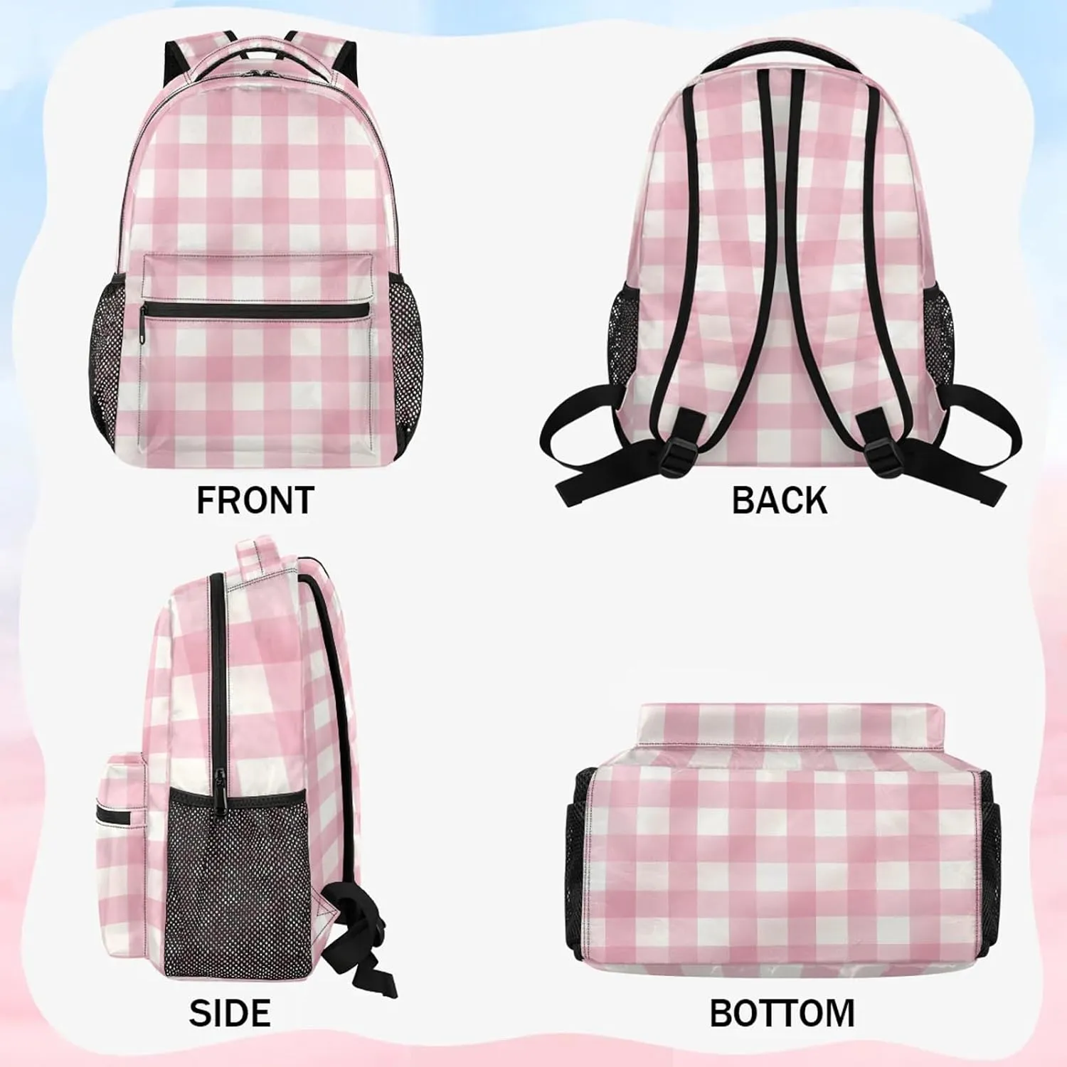 Backpack Pinks and White Checker Book Bags Laptop Backpacks Lightweight Multipurpose Daypack for Men Women Travel Hiking