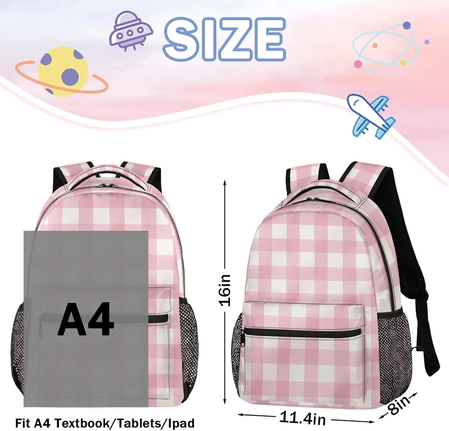 Backpack Pinks and White Checker Book Bags Laptop Backpacks Lightweight Multipurpose Daypack for Men Women Travel Hiking