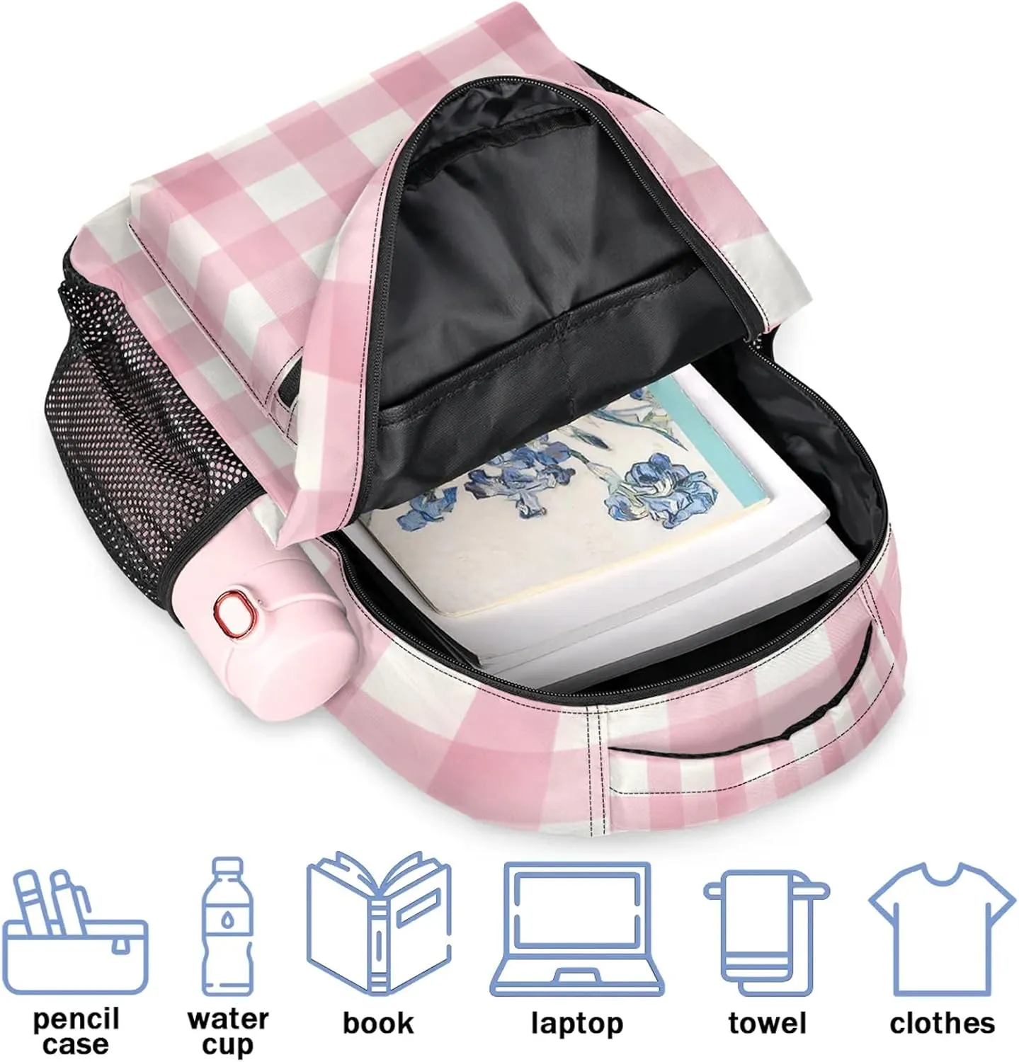 Backpack Pinks and White Checker Book Bags Laptop Backpacks Lightweight Multipurpose Daypack for Men Women Travel Hiking