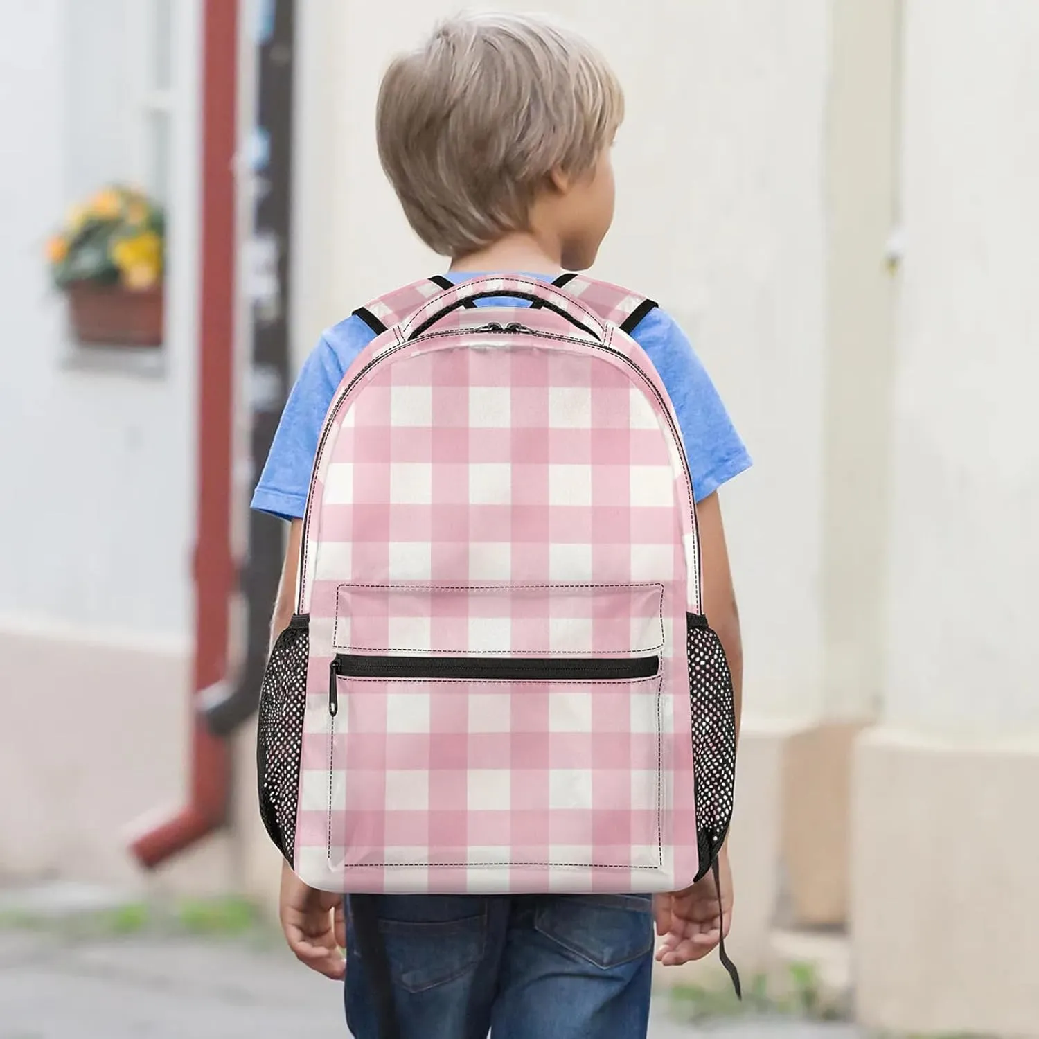 Backpack Pinks and White Checker Book Bags Laptop Backpacks Lightweight Multipurpose Daypack for Men Women Travel Hiking