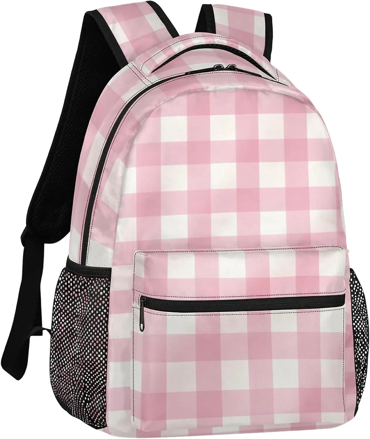 Backpack Pinks and White Checker Book Bags Laptop Backpacks Lightweight Multipurpose Daypack for Men Women Travel Hiking